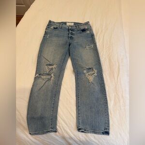 MOTHER Light Blue Distressed Straight-Leg Jeans